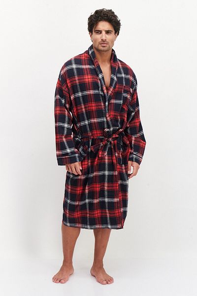 Bottoms Out Men Windowpane Long Sleeve Robe, Red Combo