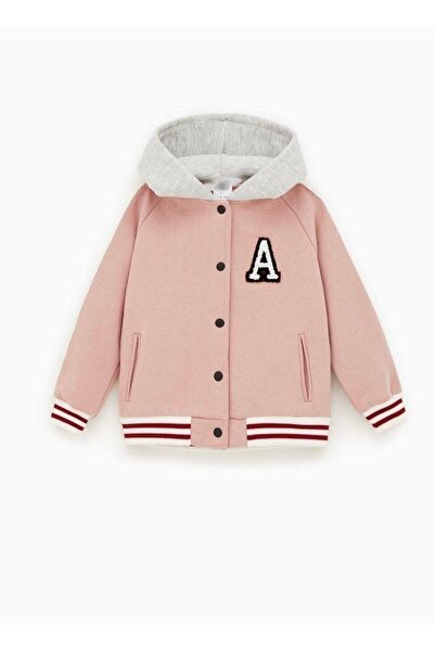 LUCKYPORT سترة جامعية بغطاء للرأس مطرزة باللون الليلكي للفتيات