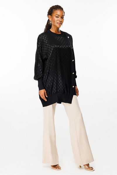 Ghisa Black Ribbed Tunic - Houndstooth