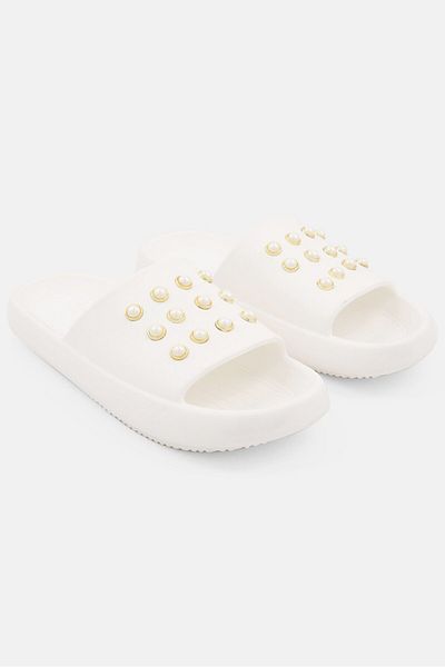 Kenneth Cole Women Slip On Textured Slides, White