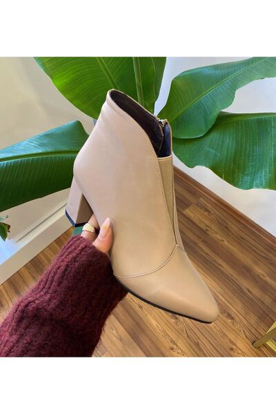 Saracshoes Gerçek Deri Kadın Bot Vizon Elegant