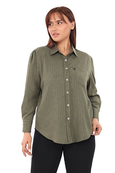 Lady Majestic قميص مخطط مقاس كبير - مقاس مريح