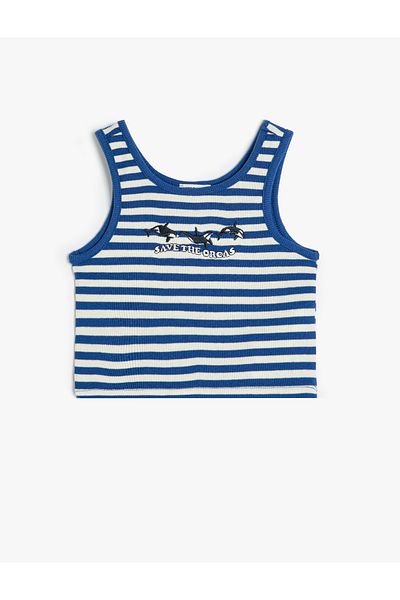 Koton Tricou crop cu gât rotund - cu nervuri și broderie cu delfini
