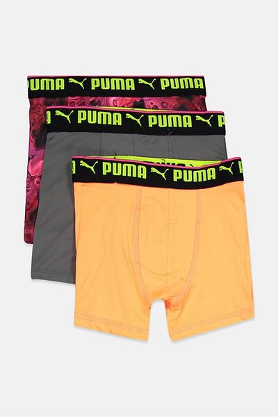 Puma Kids Boy 3 Pcs Sports Style Multi Print Boxer Brief, Grey