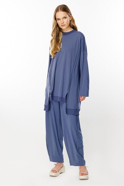 Ghisa Rib Detailed Tunic Trousers Set Indigo