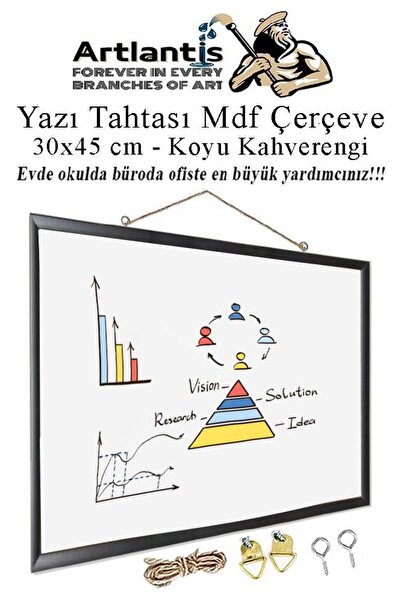 Artlantis Duvara Monte Beyaz Yazı Tahtası 30x45 cm MDF 1 Adet Laminant Yazı T...