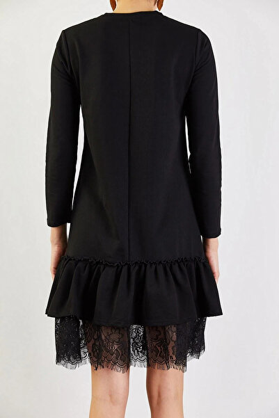 World Fashion Trends WFT2192 Μαύρη φούστα με δαντέλα με λεπτομέρεια