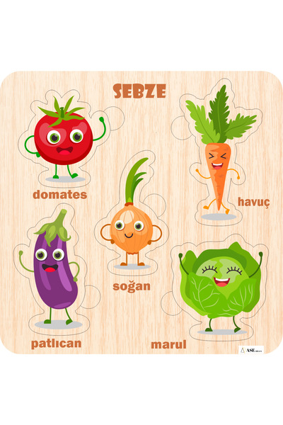 ASE DİZAYN Ahşap Eğitici Oyuncak Bul-Tak puzzle 1adet ,sebze