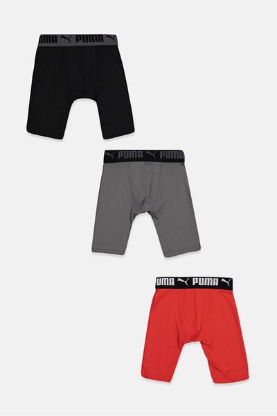 Puma Kids Boy 3 Piece Brand Logo Boxer Brief, Grey