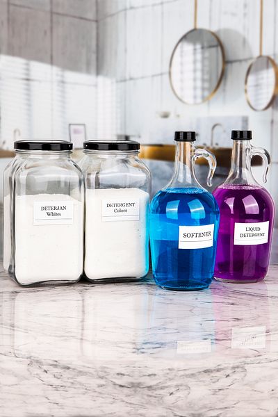 Karçiçeği Home 4-Piece Bathroom Set Detergent Coloured Whites Jar - Liquid Detergent Softener Bottle Ing