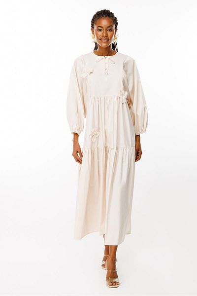 Ghisa Cream Colored Flower Detailed Dress
