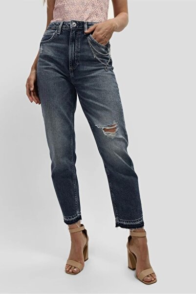 Guess Жіночі джинси Mom Jean з ефектом старіння, сині
