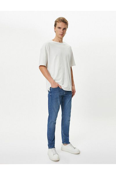 Koton Střední Indigo 740 Denim Pánské bavlněné kalhoty – 4sam40009nd