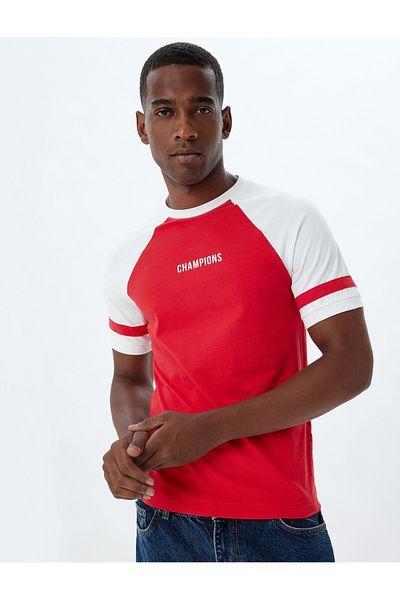 Koton Cotton Slim Fit T-Shirt - Crew Neck, Slogan Print, Short Sleeve
