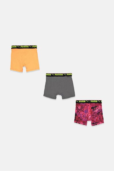 Puma Kids Boy 3 Pcs Sports Style Multi Print Boxer Brief, Grey
