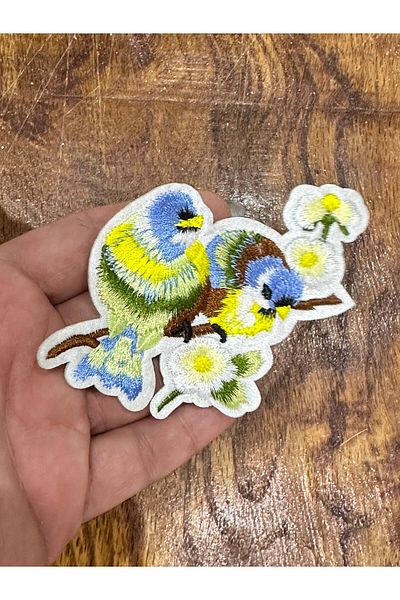 Gönülden Tasarım 10x6 cm Model de flori albastre Broderie de pasăre Applique de călcat