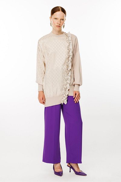 Ghisa Beige Tunic - Knitwear Detailed