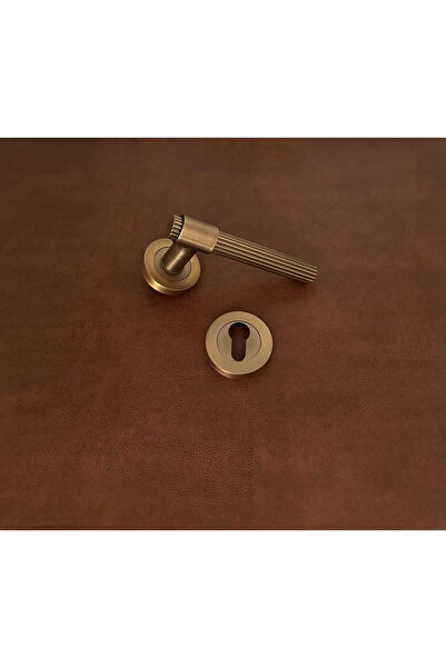 KOLDOOR Erva Handles ZK79 Mat Antik Sarı Rozetli Yale Çelik Kapı Kolu Sol Basar Tek Yön