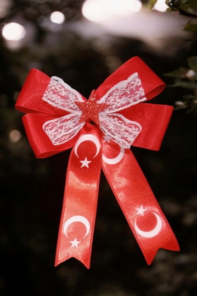 Türk Bayraklı Tül Detaylı 29 Ekim 23 Nisan Kırmızı Beyaz Büyük Boy Saç Tokası
