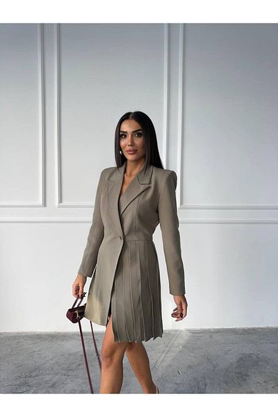 popibutik Φόρεμα με μονό κουμπί Atlas Fabric Khaki Jacket με πιέτες