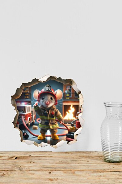 Sticker Ekspres İtfaiyeci Sevimli Fare F8 Dekoratif Duvar Kapı Cam Koridor Pr...