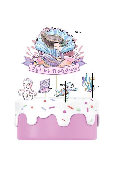 Le Mabelle Lilac Underwater Themed Happy Birthday 5-Piece Toothpick Cake Decoration