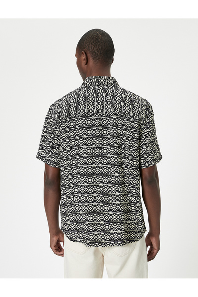 Koton Vintage έθνικ μοτίβο ύφασμα βισκόζης - κοντομάνικο πουκάμισο, κλασικός γιακάς