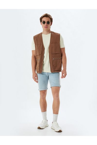 Koton Βαμβακερό Slim Fit Τζιν βερμούδα - Λεπτομέρεια τσέπης