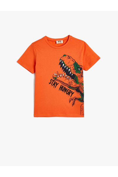 Koton Cotton Short Sleeve Dinosaur T-Shirt - Crew Neck