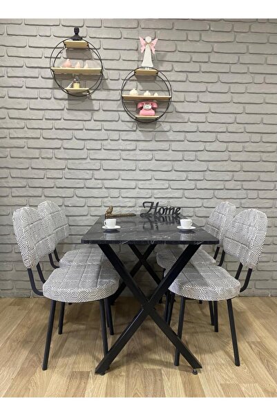 BAMBEDS MOBİLYA Masa Takımı, Yemek Masası, Mutfak Masası, 70x110Siyah beyazde...