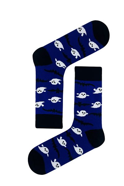 CARNAVAL SOCKS Сини многоцветни чорапи с шарка на призраци за Хелоуин