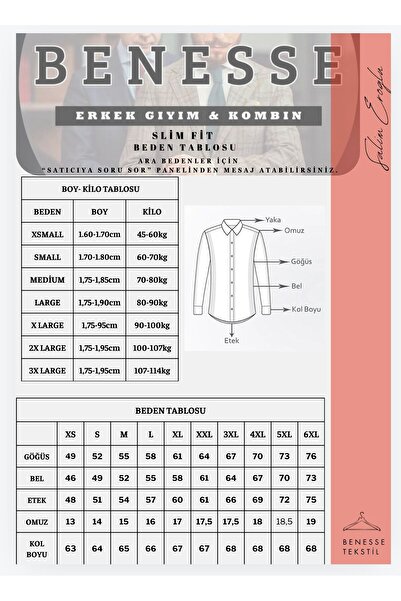 BENESSE kaşe kışlık uzun kollu cepsiz slim fit gömlek