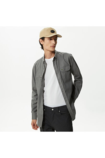 Lacoste Erkek Slim Fit Düğmeli Yaka Koyu Gri Gömlek