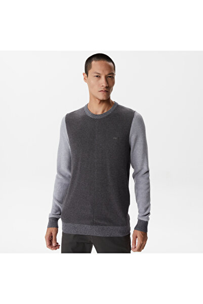 Lacoste Erkek Regular Fit Uzun Kollu Bisiklet Yaka Renk Bloklu Koyu Gri Triko