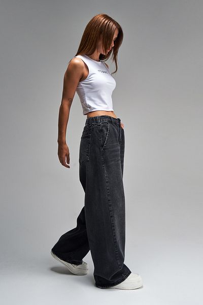its basic Women's Dark Smoked Color Skater Balloon Fit Mittlere Taille Denim