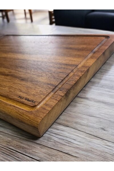 F&S WoodArt Tek Parça - Eksiz - Masif Steak Board - Oluklu Kesme Tahtası Büyü...