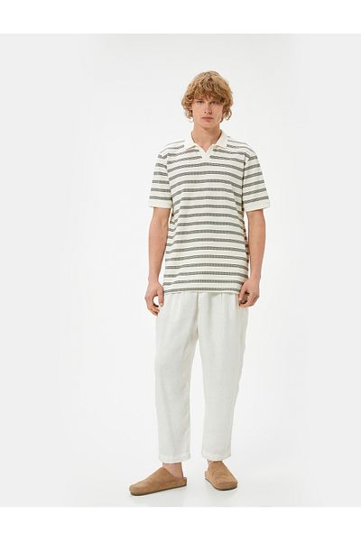 Koton Βαμβακερό T-Shirt Polo με λαιμόκοψη με υφή κοντό μανίκι