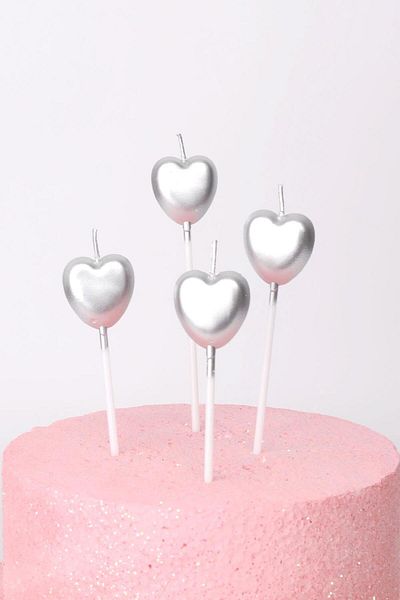 Le Mabelle Silver 4-Piece Heart Candle