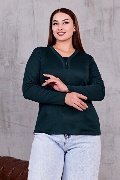 Siyezen Μπλούζα Μεγάλου Μεγέθους με με ρέλι Κουμπιά και Βαμβάκι Στρώσεις