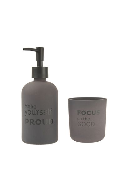 Rakle Liquid Soap Dispenser and Toothbrush Holder Set - Gray