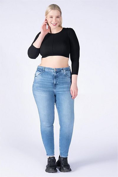 BPF Plus Size Blue High Waist Skinny Jeans