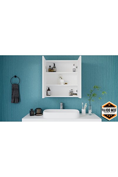 rafineritasarım Lavabo Üstü Aynalı Banyo Dolabı Iki Kapaklı