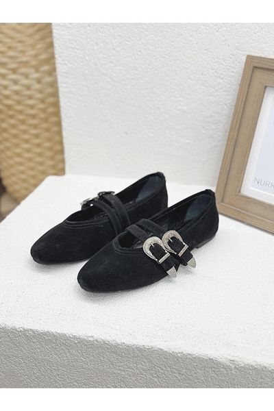 NUR KARACA 25K2695 - Pantofi de balerină cu cataramă din piele naturală pentru femei
