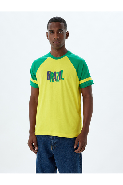 Koton Slim Fit Tişört Baskılı Bisiklet Yaka Kısa Kollu Biyeli Pamuklu