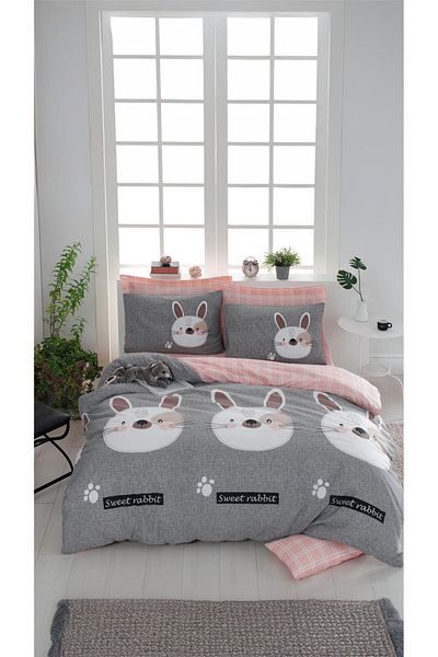 Eponj Home Σετ Παπλωματοθήκης Mature Double - Rabbit A. Brown-Grey-Pink