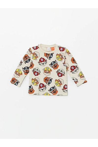 LC Waikiki Lcw Baby Ecru Printed Crew Neck Long Sleeve Paw Patrol Printed Baby Boy Pajamas Set