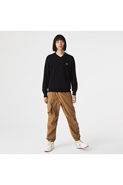 Lacoste Men's Regular Fit V-Neck Organic Cotton Black Knitwear