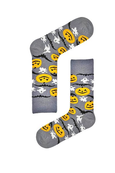 CARNAVAL SOCKS Сиви чорапи за Хелоуин с множество шарки от тикви