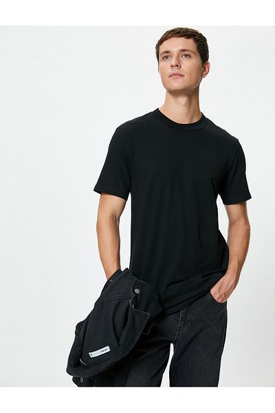 Koton Ποδηλατικό λαιμόκοψη - Basic T-Shirt, κοντό μανίκι και λεπτή εφαρμογή από βαμβάκι
