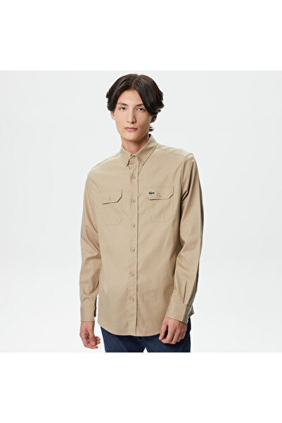 Lacoste Erkek Slim Fit Düğmeli Yaka Bej Gömlek